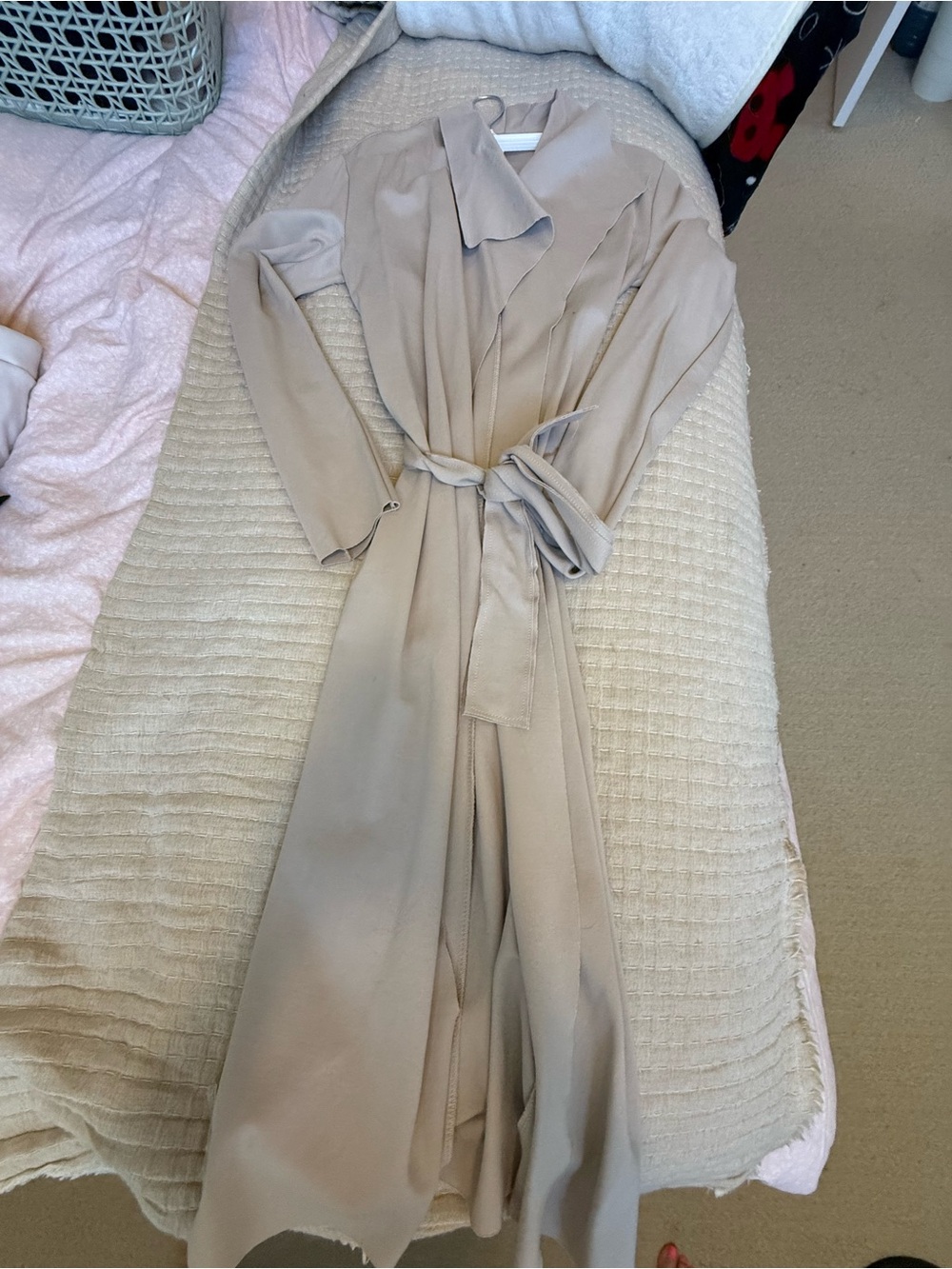 Light Beige Tie-Waist Trench Coat